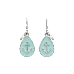 Vintage Mode Mint Anchor Gold Tone Enamel Dangle Earrings